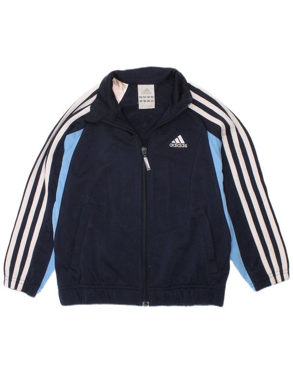 Adidas Boys Tracksuit Top Jacket 5-6 Years Navy Blue Colourblock Sports