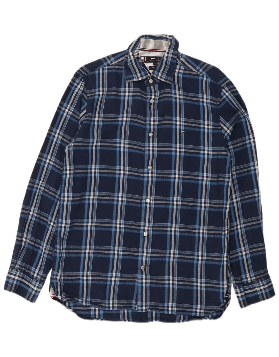 Tommy Hilfiger Mens Regular Fit Shirt Large Navy Blue Check Cotton