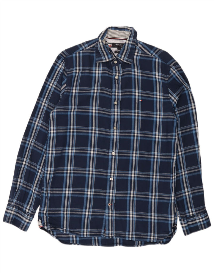 Tommy Hilfiger Mens Regular Fit Shirt Large Navy Blue Check Cotton