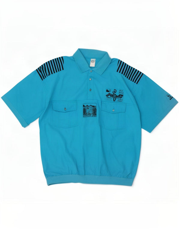 C & A Mens Short Sleeve Pullover Shirt Large Blue Cotton