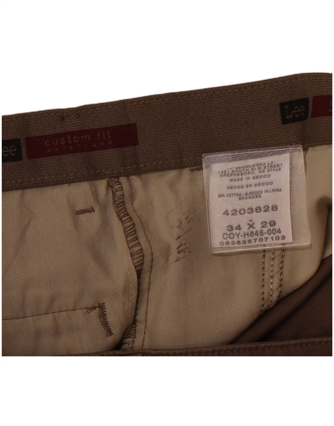Lee Mens Straight Custom Fit Chino Trousers W34 L29 Brown Cotton