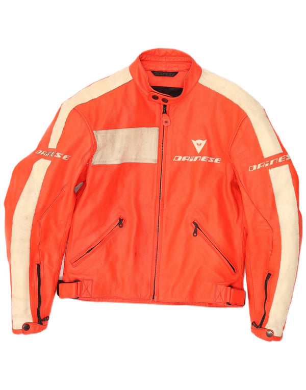 Dainese Mens Graphic Leather Racer Jacket IT 50 Medium Orange Colourblock