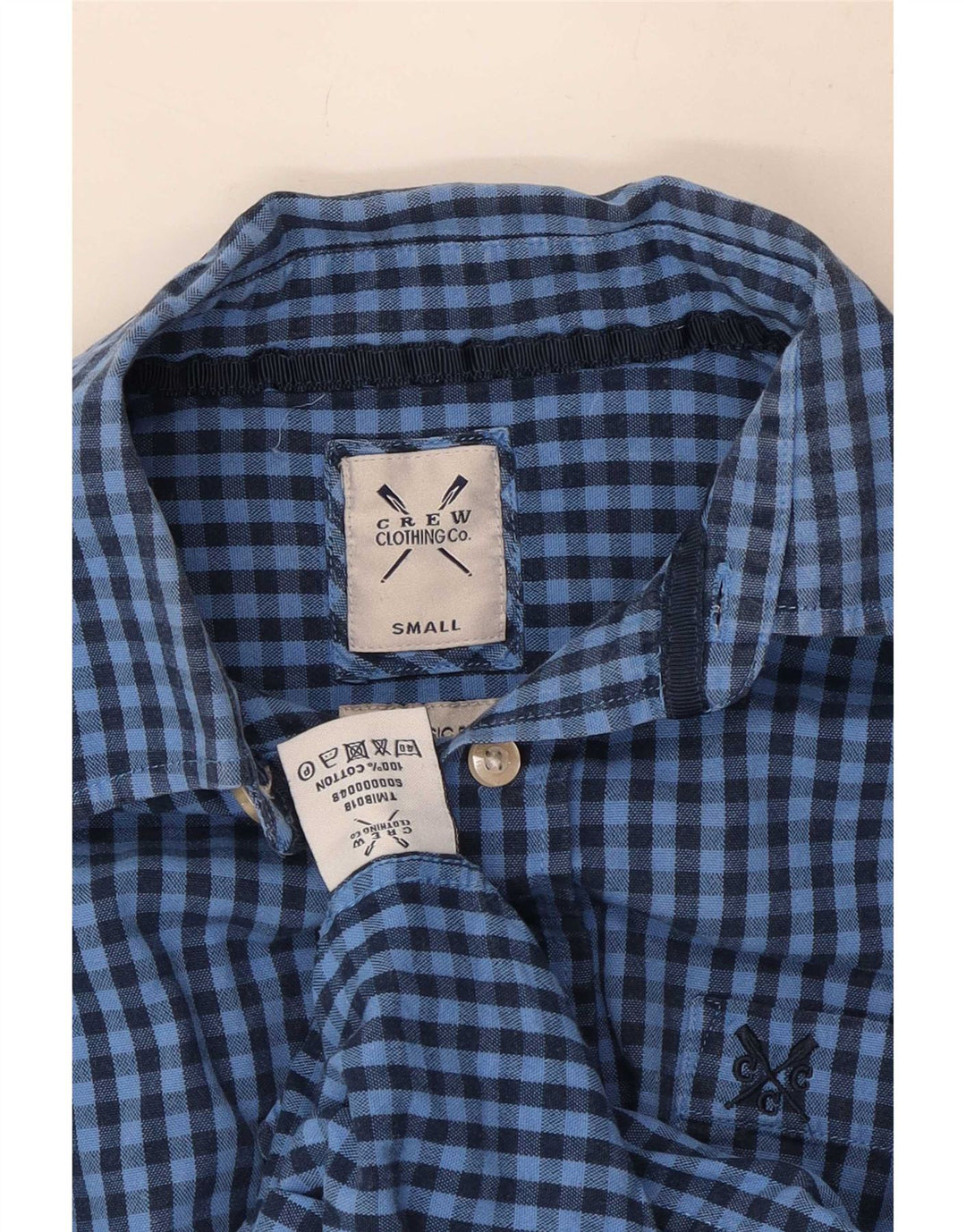Crew Clothing Mens Short Sleeve Shirt Small Blue Gingham Cotton