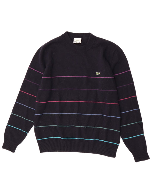 Lacoste Mens Crew Neck Jumper Sweater Size 3 Small Navy Blue Striped