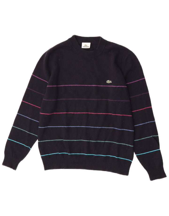 Lacoste Mens Crew Neck Jumper Sweater Size 3 Small Navy Blue Striped