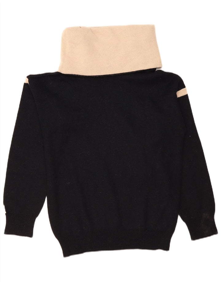 Vintage Womens Roll Neck Jumper Sweater UK 12 Medium Black Colourblock