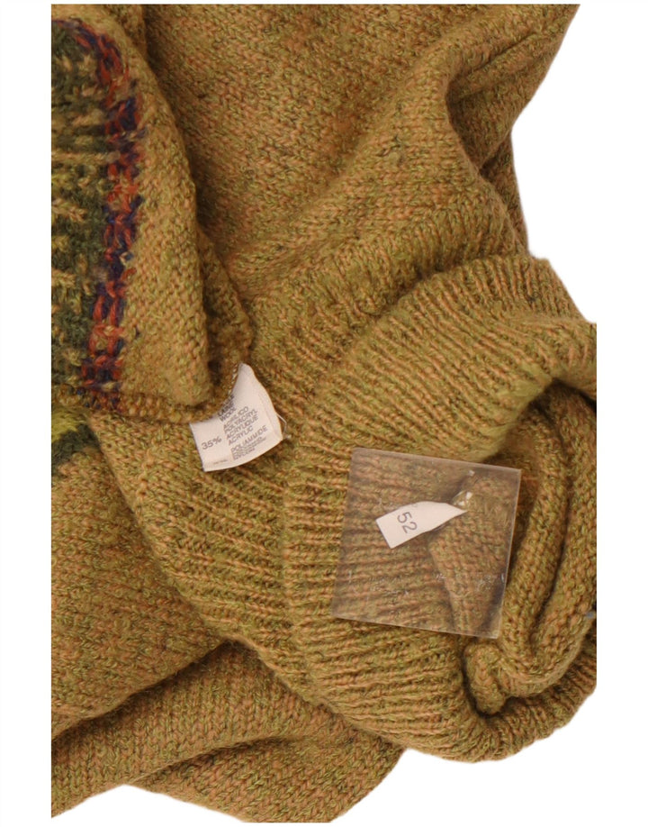 VINTAGE Mens Roll Neck Jumper Sweater IT 52 Large Khaki Argyle/Diamond