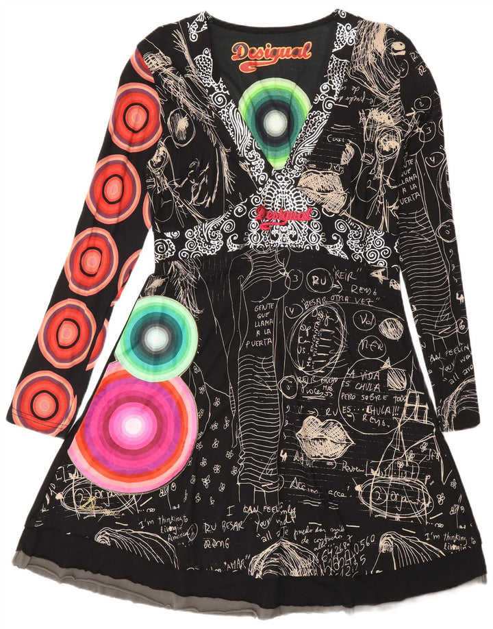 Desigual Womens Abstract Pattern Graphic Empire Dress XL Black Modern