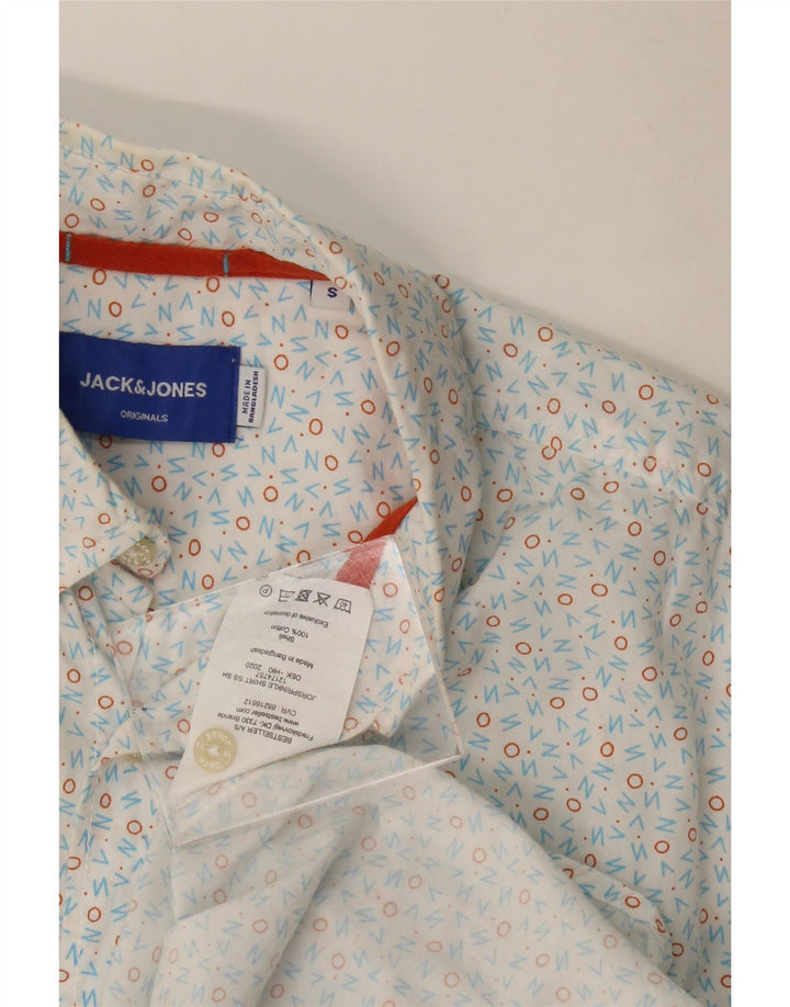 Jack & Jones Mens Short Sleeve Shirt Small White Spotted Cotton