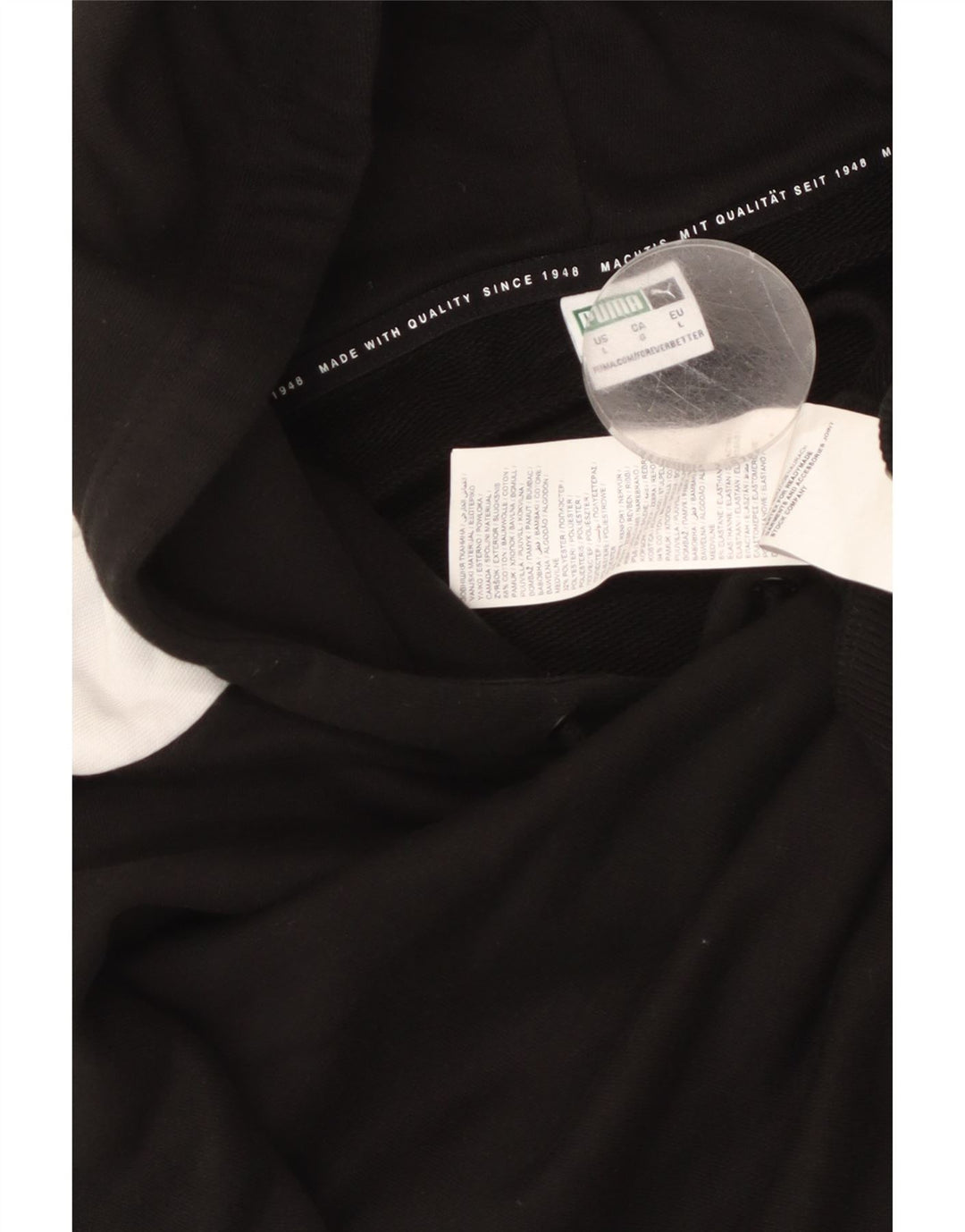 PUMA Womens Oversized Crop Hoodie Jumper UK 16 Large Black Colourblock