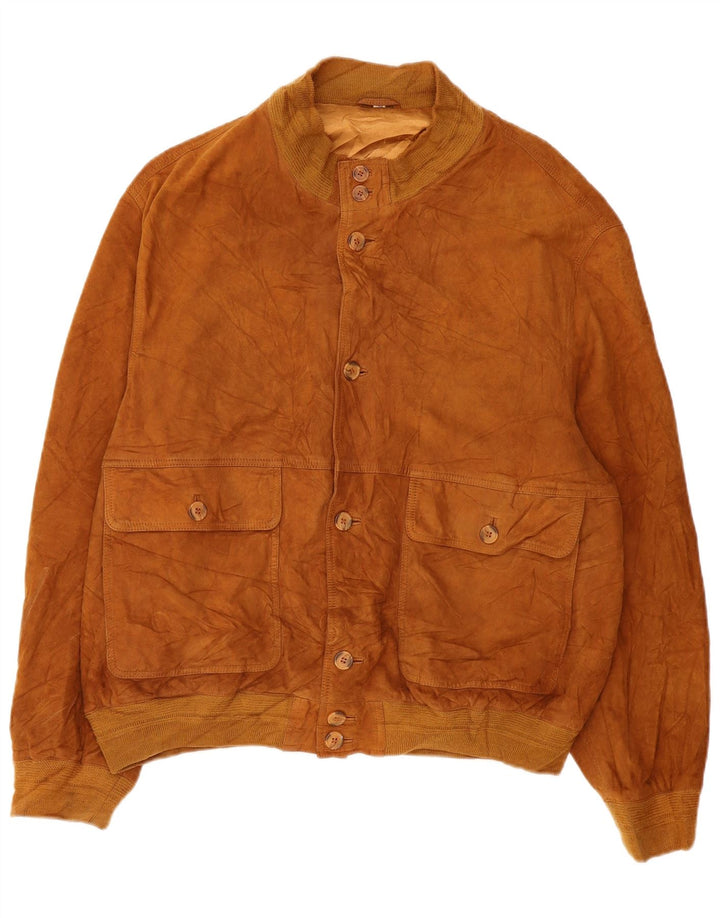 Vintage Mens Suede Bomber Jacket EU 56 3XL Brown Leather