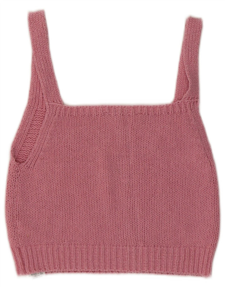 Zara Womens Knit Crop Top UK 12 Medium Pink Cotton