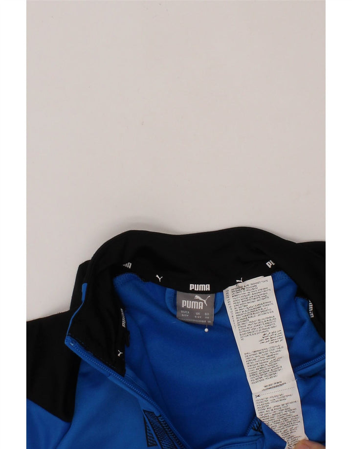 PUMA Boys Graphic Tracksuit Top Jacket 5-6 Years Blue Colourblock