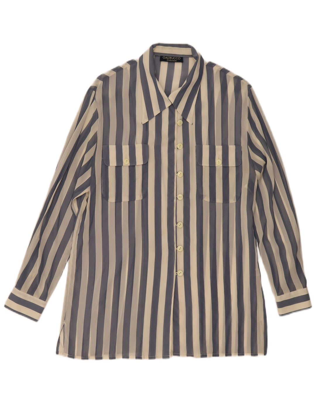 Galtrucco Womens See Through Shirt Blouse IT 44 Medium Blue Striped