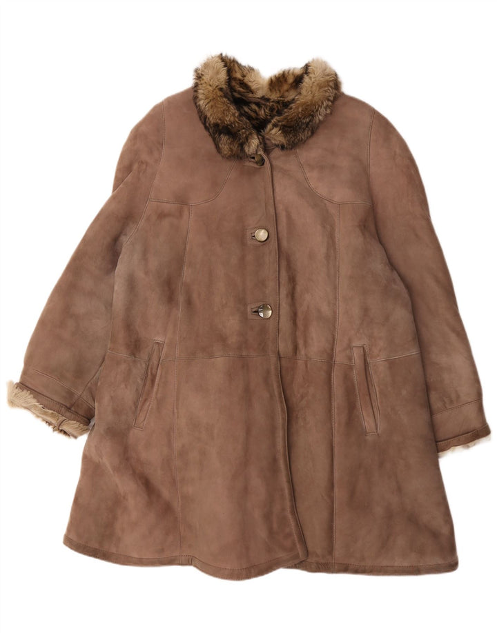 Vintage Womens Shearling Coat UK 18 XL Brown