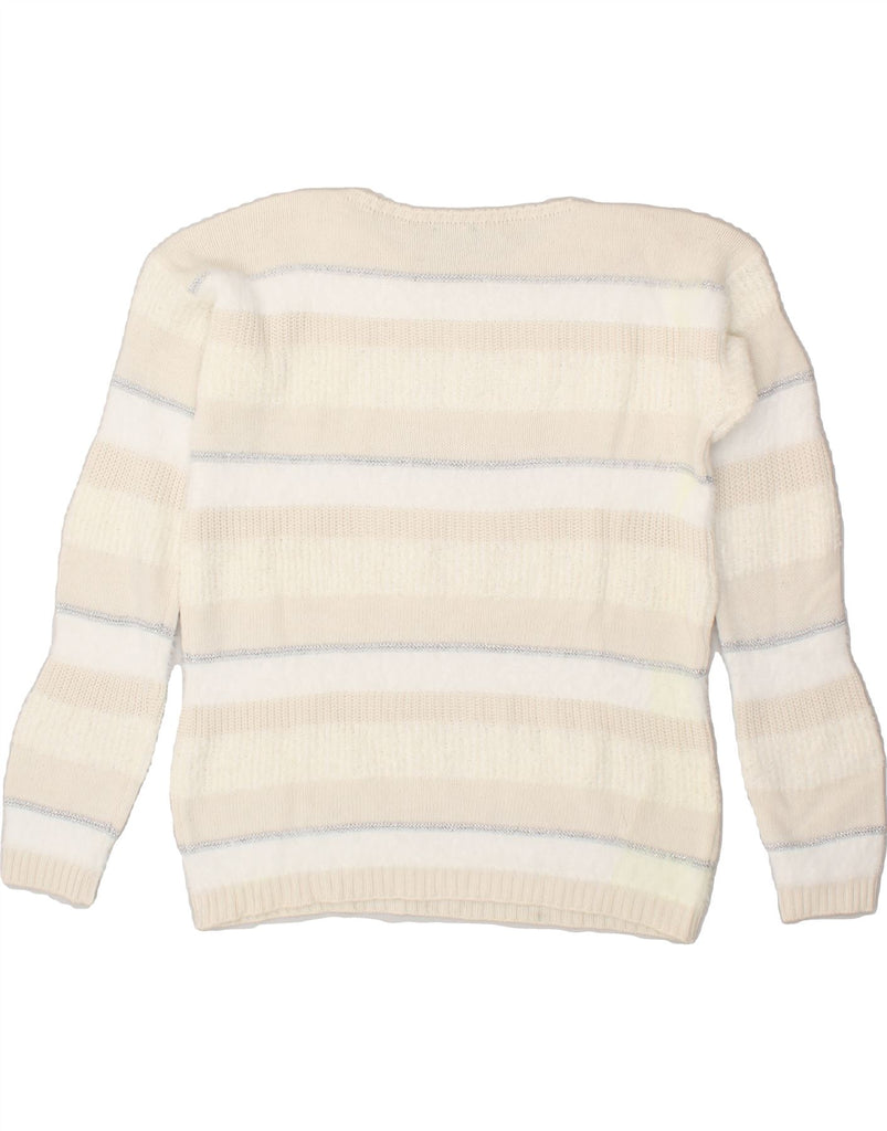 BENETTON Womens Crew Neck Jumper Sweater UK 14 Large Beige Striped Vintage Benetton and Second-Hand Benetton from Messina Hembry 