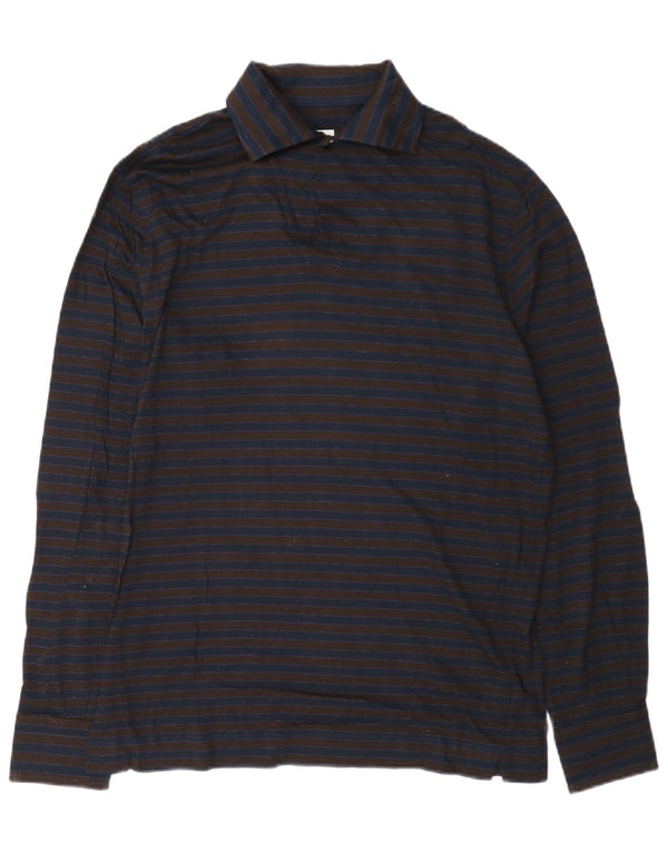 Danolis Mens Pullover Shirt Medium Navy Blue Striped Cotton