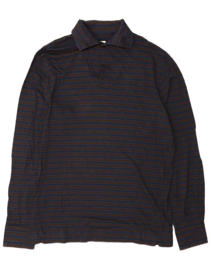 Danolis Mens Pullover Shirt Medium Navy Blue Striped Cotton