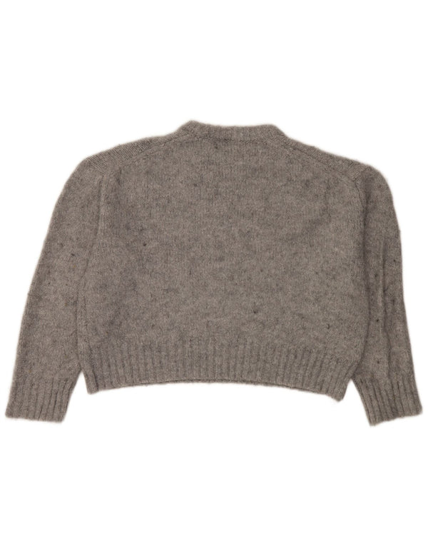 Zara Womens Crop Crew Neck Jumper Sweater UK 10 Small Grey Flecked