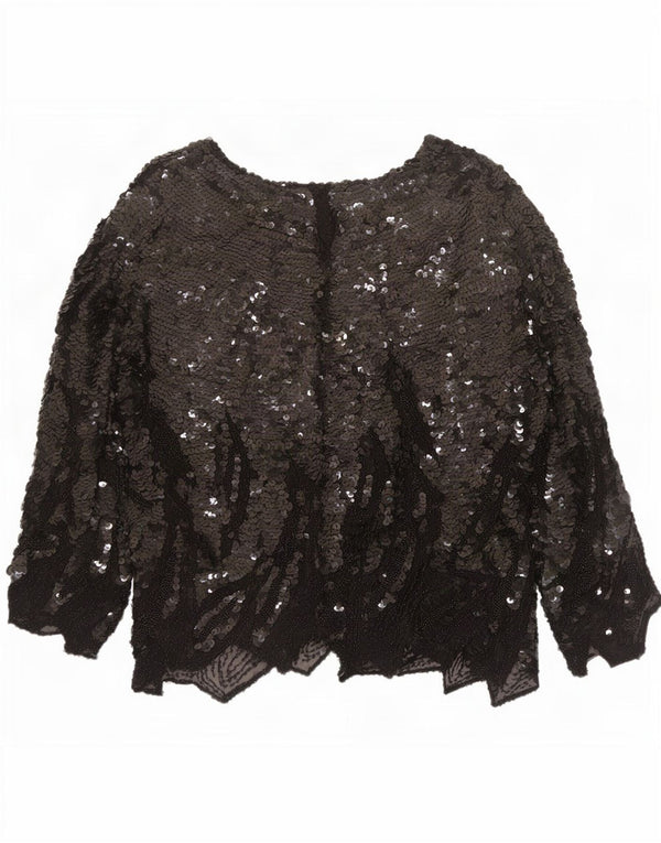 Vintage Womens Long Sleeve Blouse Top UK 16 Large Black Flecked