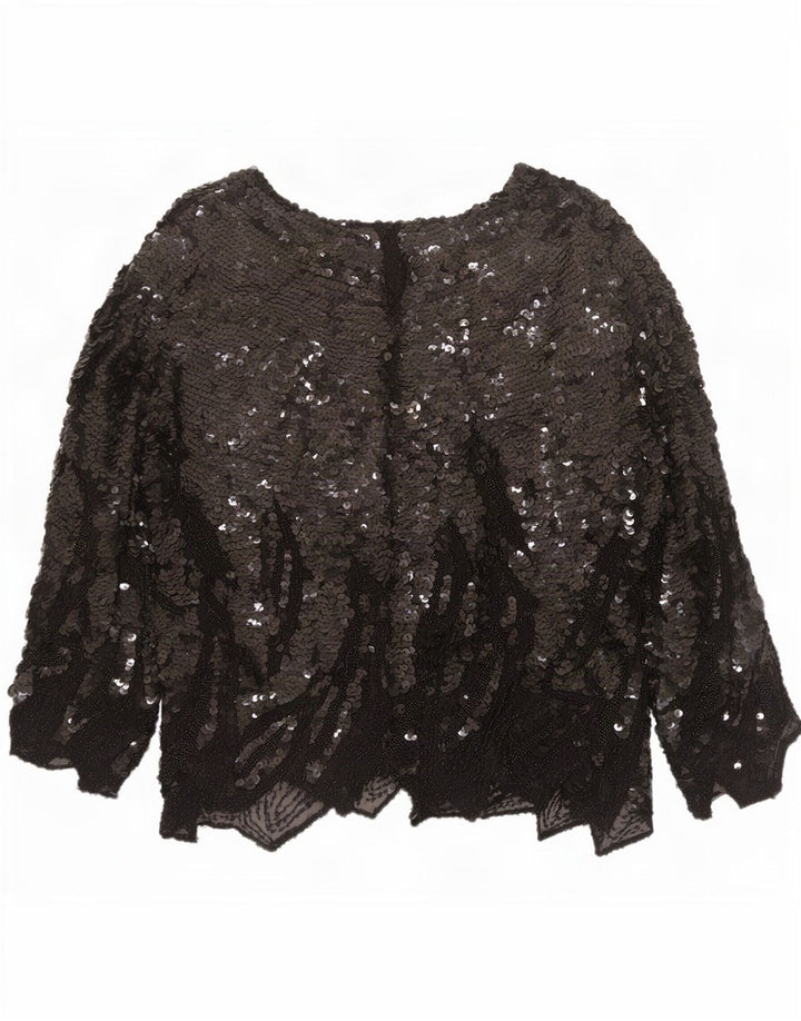 Vintage Womens Long Sleeve Blouse Top UK 16 Large Black Flecked