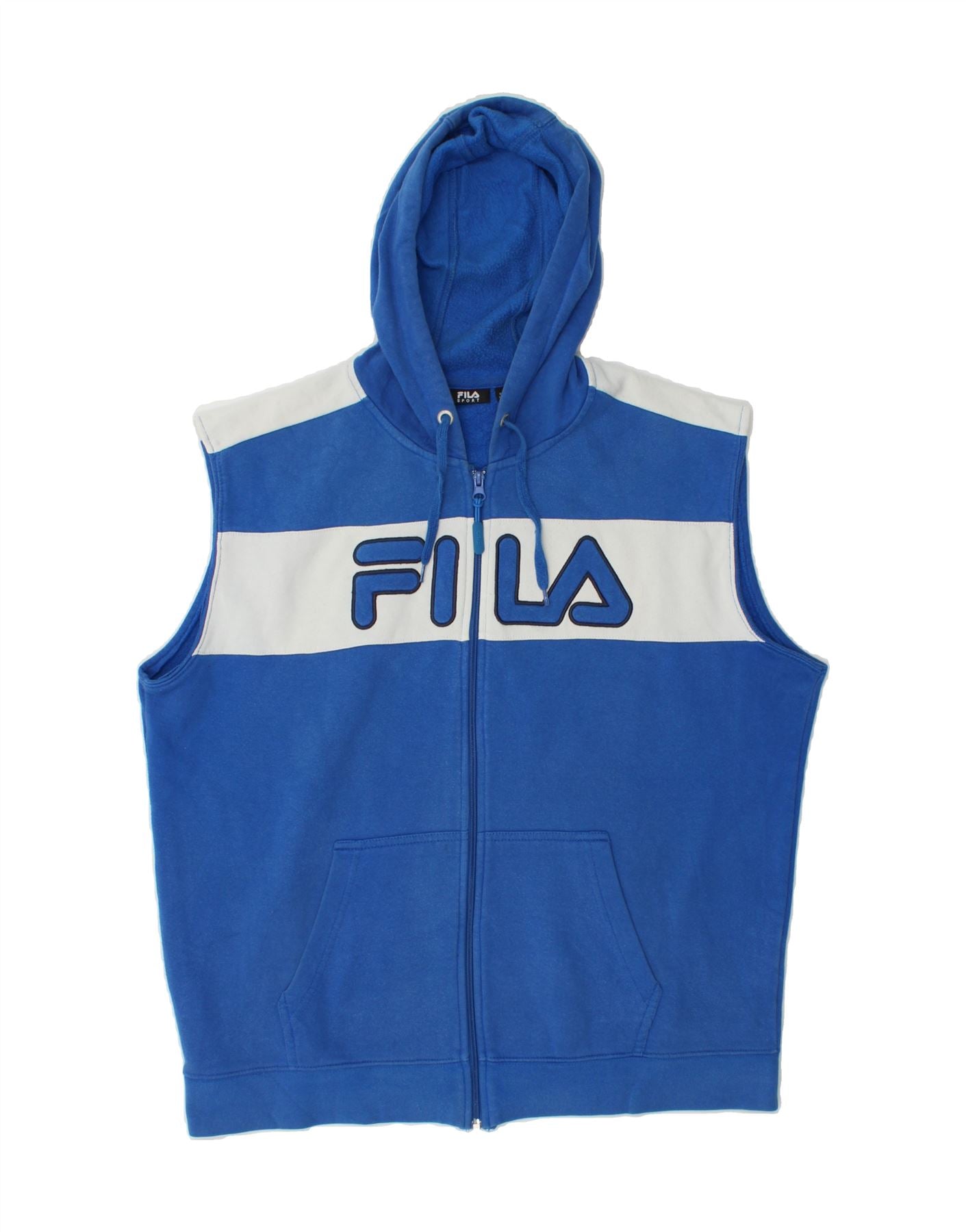 FILA Mens Graphic Sleeveless Zip Hoodie Sweater Large Blue