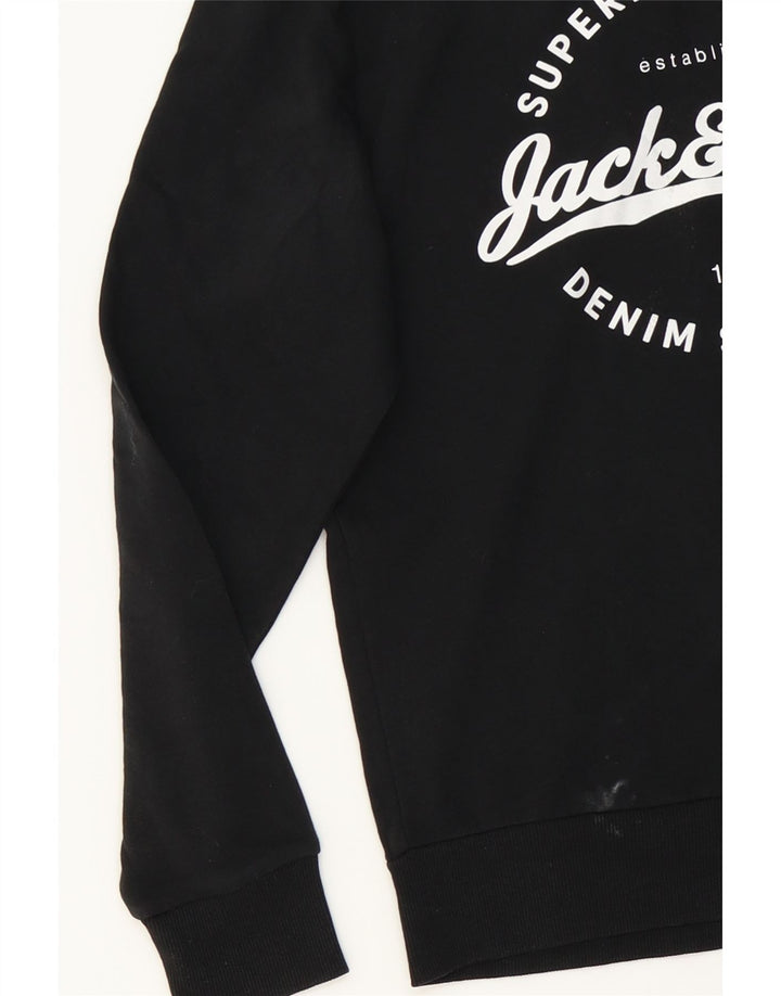 JACK & JONES Mens Graphic Hoodie Jumper Medium Black Cotton Vintage Jack & Jones and Second-Hand Jack & Jones from Messina Hembry 