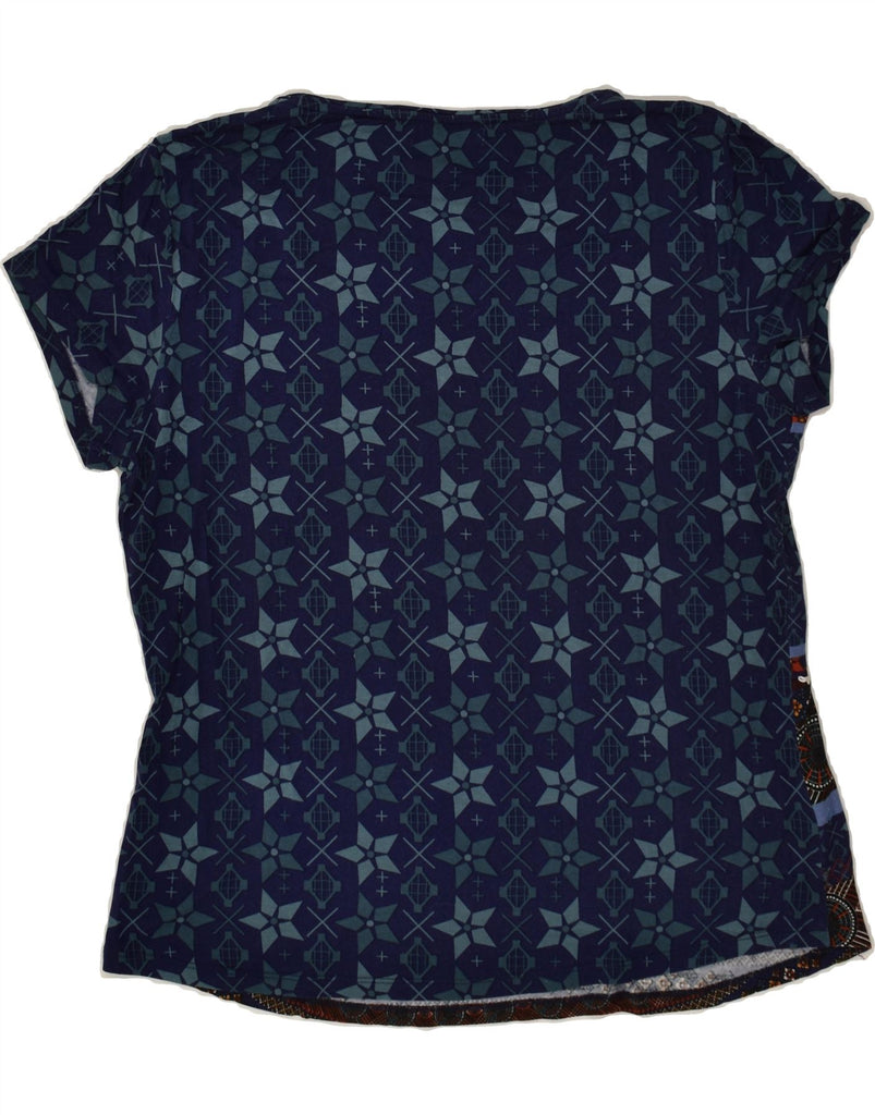 DESIGUAL Womens Graphic T-Shirt Top UK 18 XL Navy Blue Geometric Viscose | Vintage Desigual | Thrift | Second-Hand Desigual | Used Clothing | Messina Hembry 