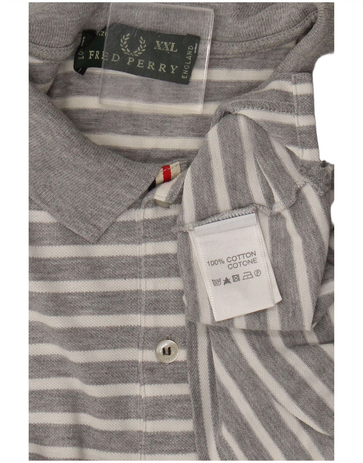 Fred Perry Mens Polo Shirt 2XL Grey Striped Cotton