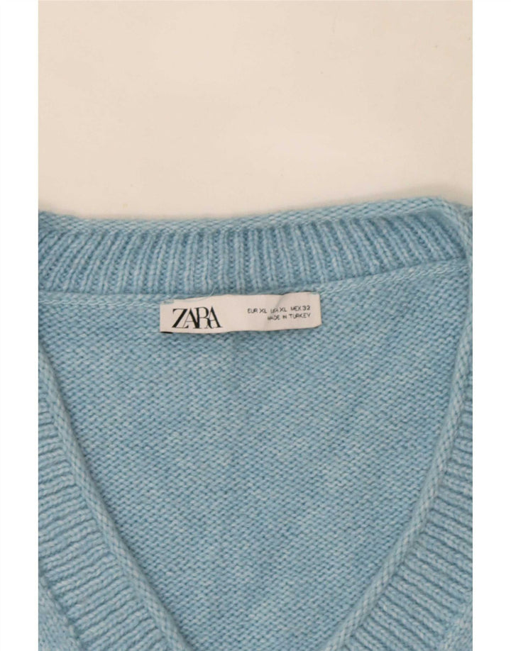 Zara Womens Oversized V-Neck Jumper Sweater UK 18 XL Blue