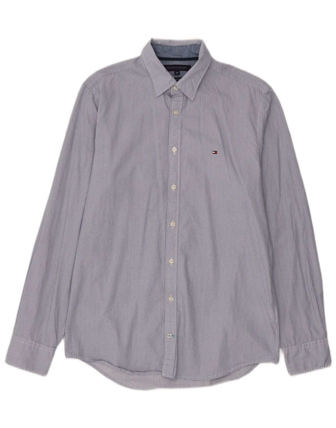 Tommy Hilfiger Mens Regular Fit Shirt Medium Blue Spotted Cotton