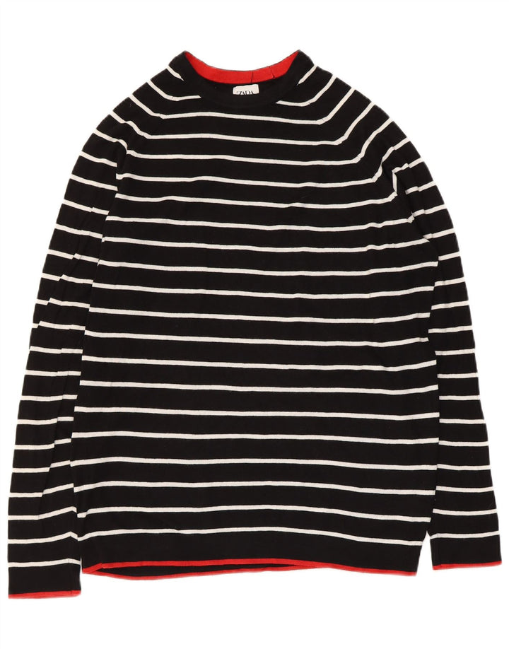 ZARA Womens Boat Neck Jumper Sweater UK 14 Medium Black Striped Cotton