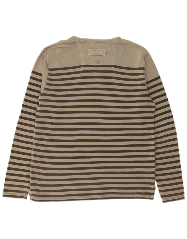 FAT FACE Mens Top Long Sleeve Large Khaki Striped Cotton