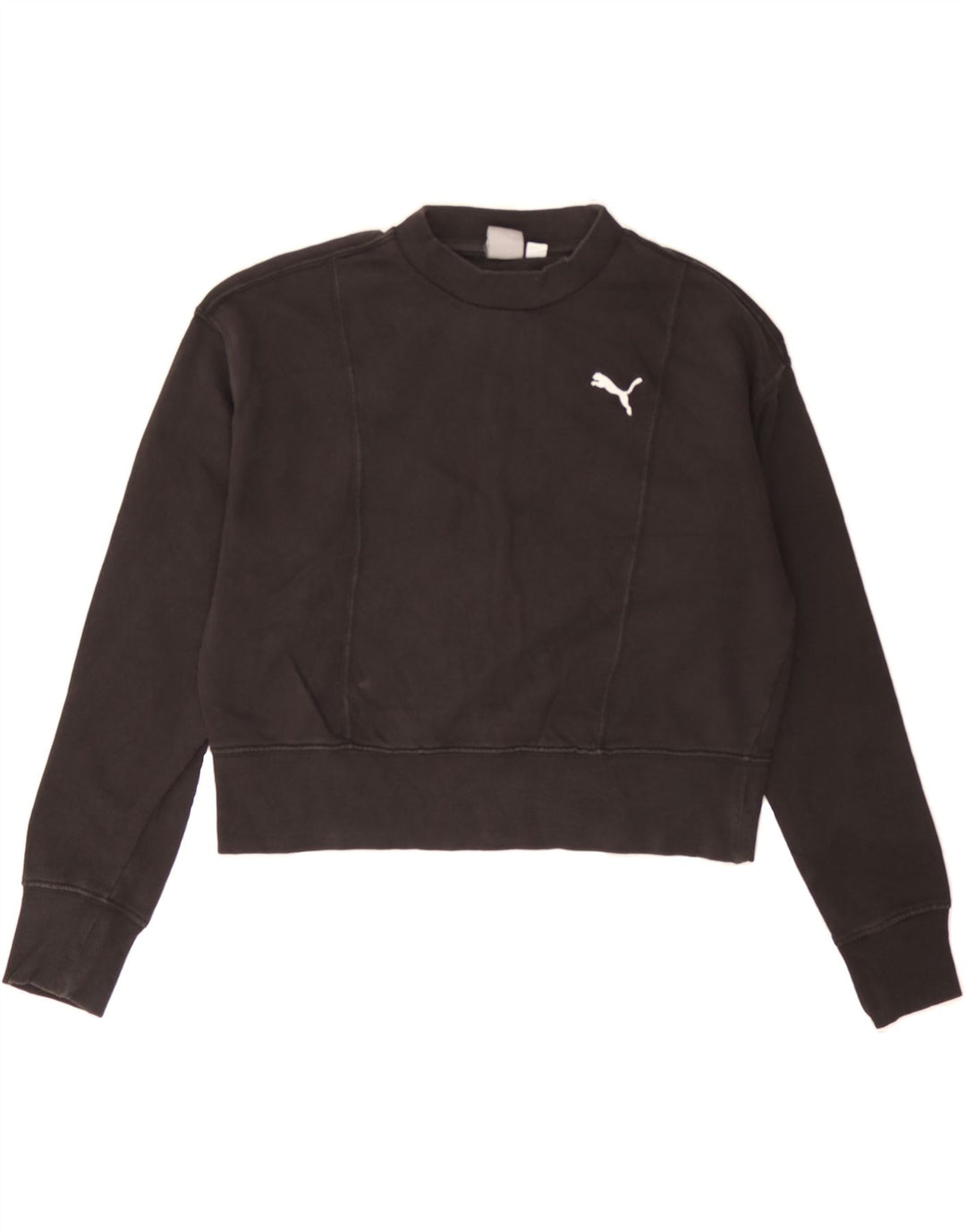 PUMA Womens Oversized Crop Sweatshirt Jumper UK 6 XS Black Vintage Puma and Second-Hand Puma from Messina Hembry 