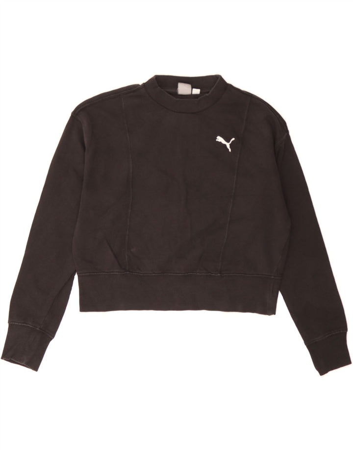 PUMA Womens Oversized Crop Sweatshirt Jumper UK 6 XS Black Vintage Puma and Second-Hand Puma from Messina Hembry 