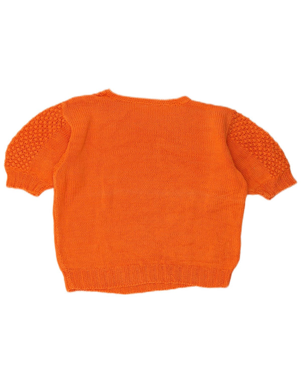 Vintage Womens Crop Crew Neck Jumper Sweater UK 14 Medium Orange