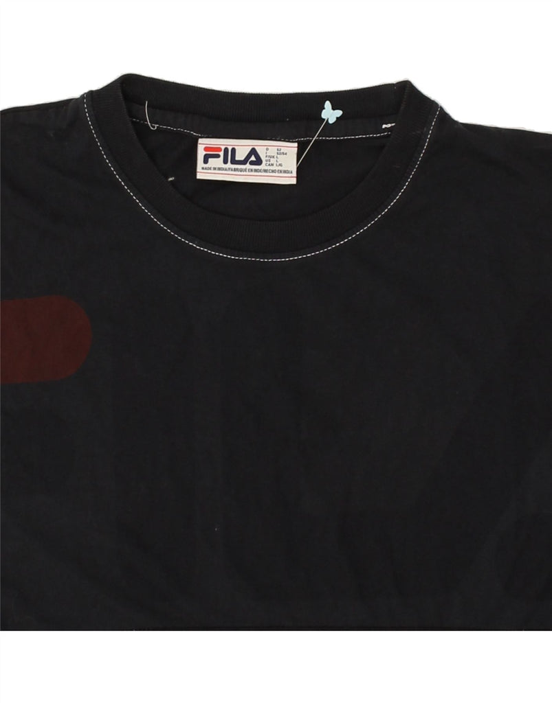 FILA Mens Graphic T-Shirt Top Large Black Colourblock Cotton | Vintage Fila | Thrift | Second-Hand Fila | Used Clothing | Messina Hembry 