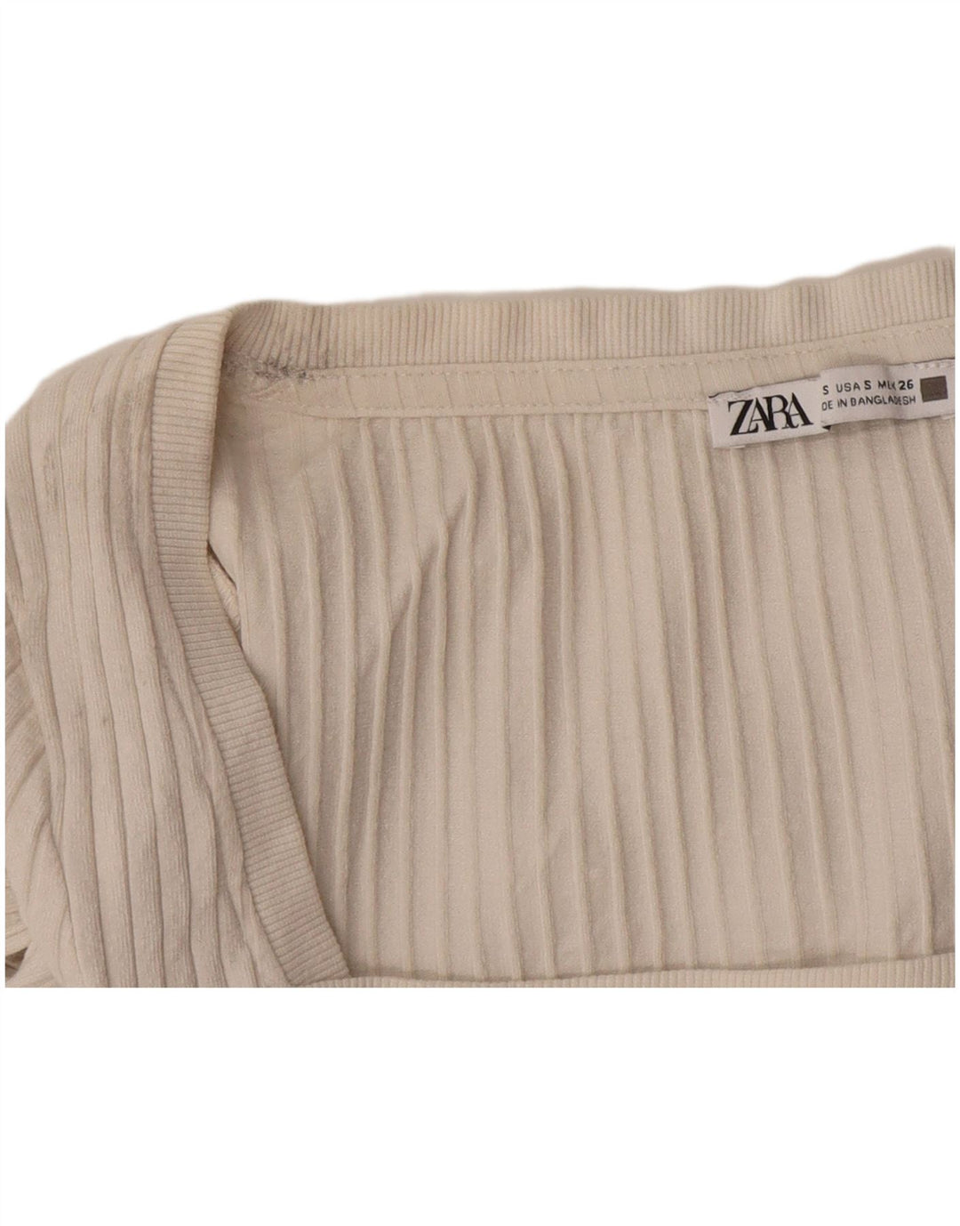 Zara Womens Crop Top Long Sleeve UK 10 Small Beige