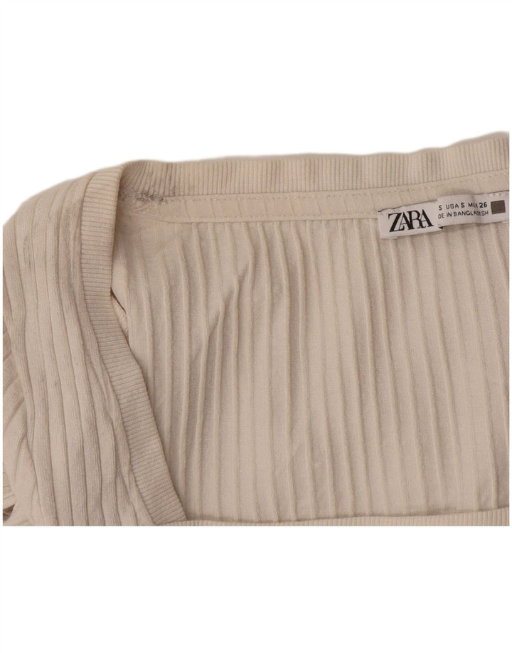 Zara Womens Crop Top Long Sleeve UK 10 Small Beige