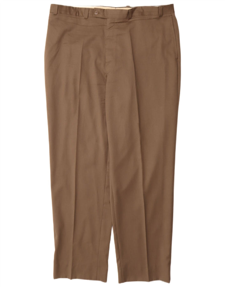 Calvin Klein Mens Straight Suit Trousers W40 L32 Beige Wool