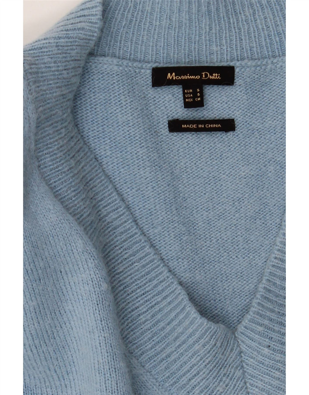 Massimo Dutti Mens V-Neck Jumper Sweater Small Blue