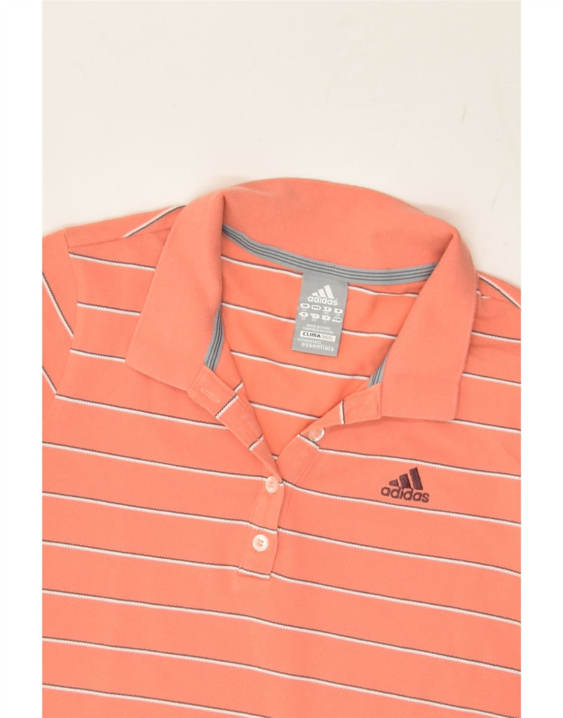 ADIDAS Womens Clima 365 Polo Shirt UK 12 Medium Orange Striped | Vintage Adidas | Thrift | Second-Hand Adidas | Used Clothing | Messina Hembry 