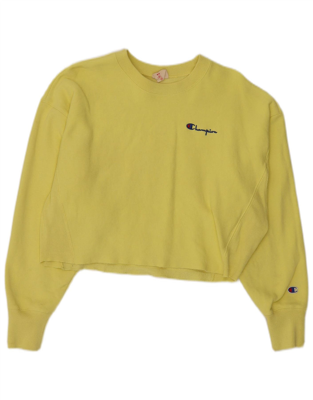 CHAMPION Womens Reverse Weave Crop Sweatshirt Jumper UK 14 Medium Yellow