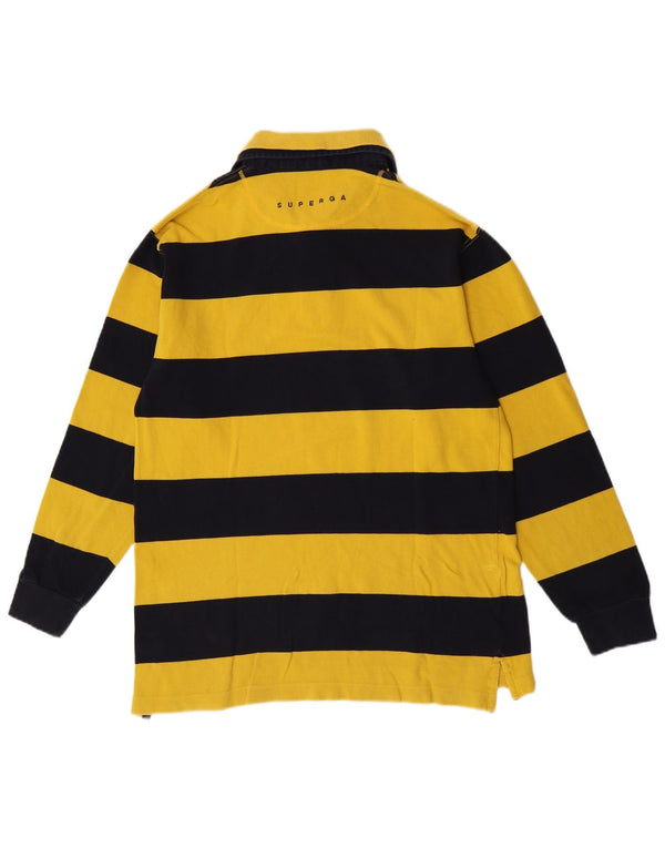 Superga Mens Long Sleeve Polo Shirt XL Yellow Striped Cotton
