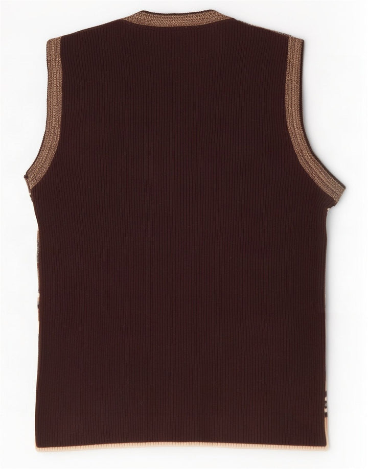 Zara Mens Vest Tank Top Large Brown Striped Acrylic