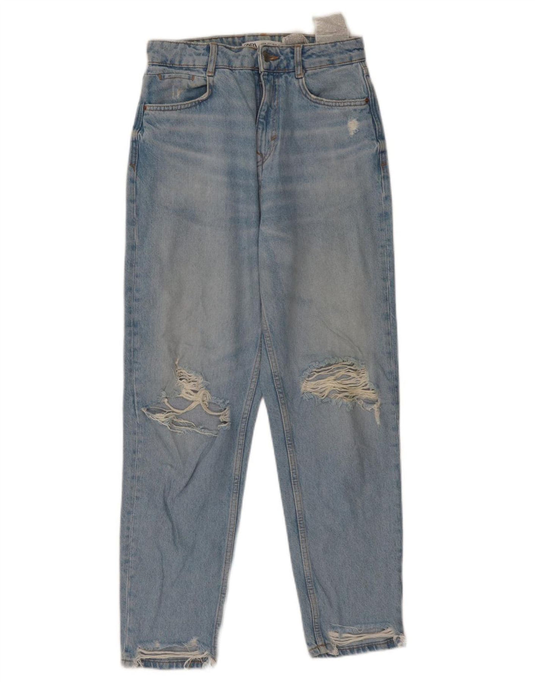 ZARA Womens Distressed High Waist Tapered Jeans EU 36 XS W26 L27 Blue