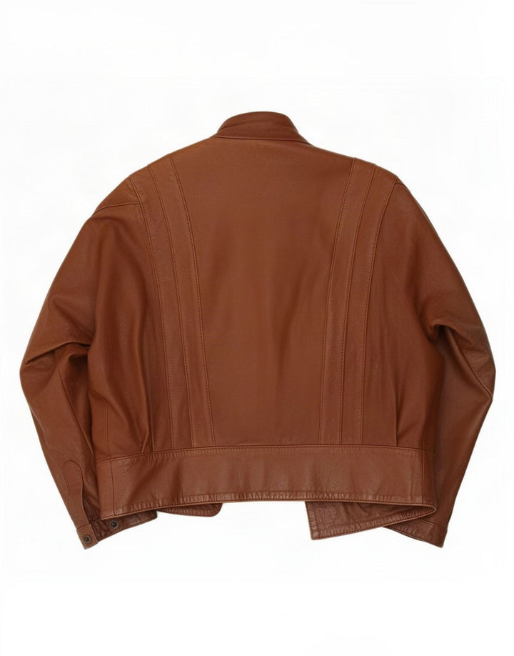 Vintage Womens Oversized Open Leather Jacket UK 14 Medium Brown