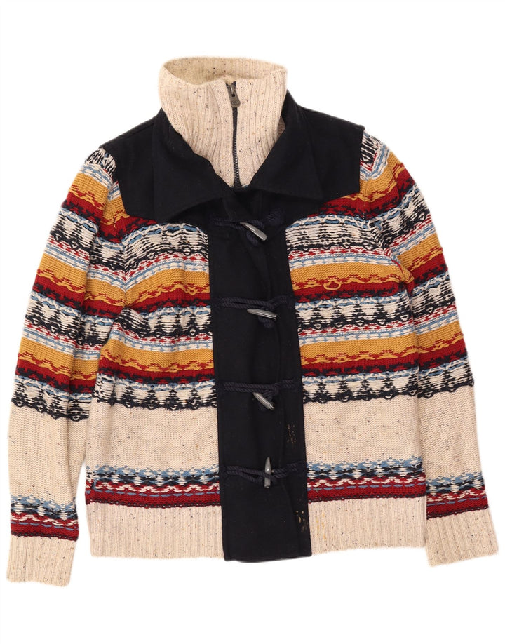 DESIGUAL Womens Cardigan Sweater UK 20 2XL Off White Striped Polyester