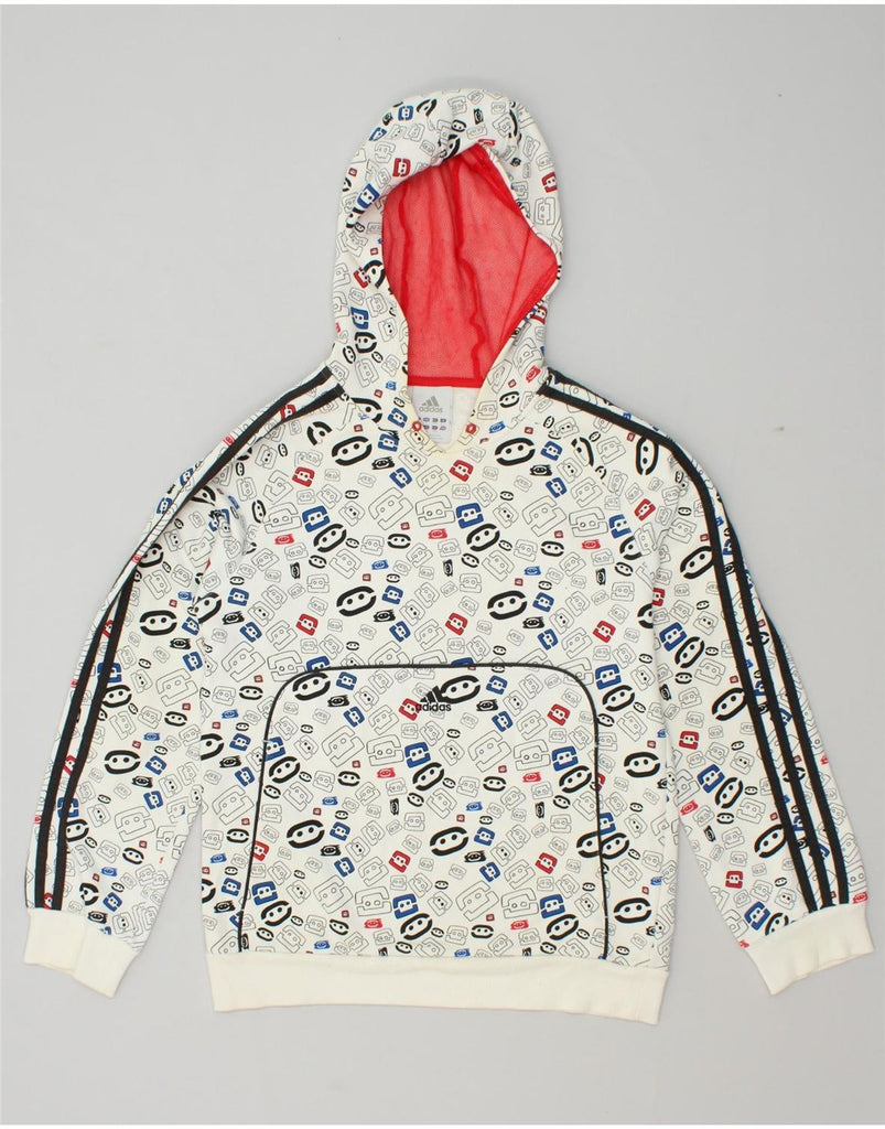 ADIDAS Boys Abstract Pattern Hoodie Jumper 13-14 Years White Cotton | Vintage Adidas | Thrift | Second-Hand Adidas | Used Clothing | Messina Hembry 