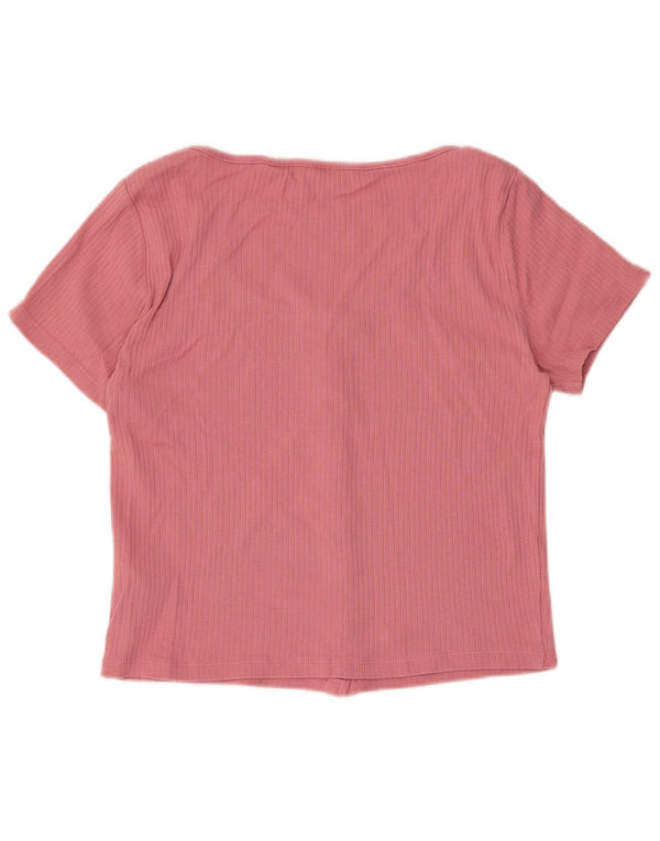 Levi's Womens Crop Short Sleeve Shirt Blouse UK 14 Large Pink Cotton